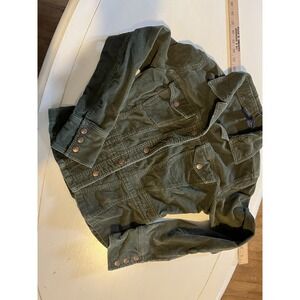 SO Olive Green Corduroy Jacket Womens Button Front Utility Trucker Style Sz Med